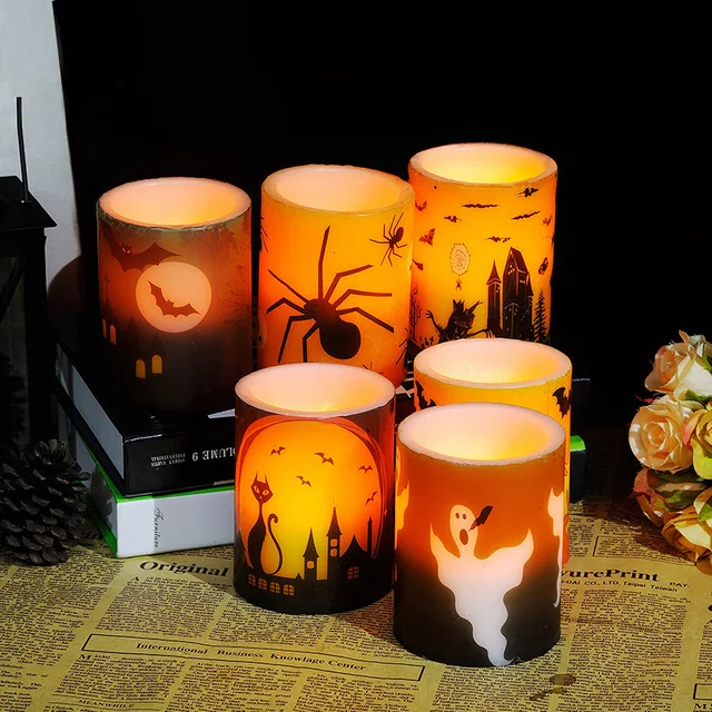 6pcs Halloween Flameless LED Light Battery Candles Bat Spider Cat 6pcs Halloween Flameless LED Light Battery Candles Bat Spider Cat Ghost Festival Party Bar Yellow Flickering 32675744031html