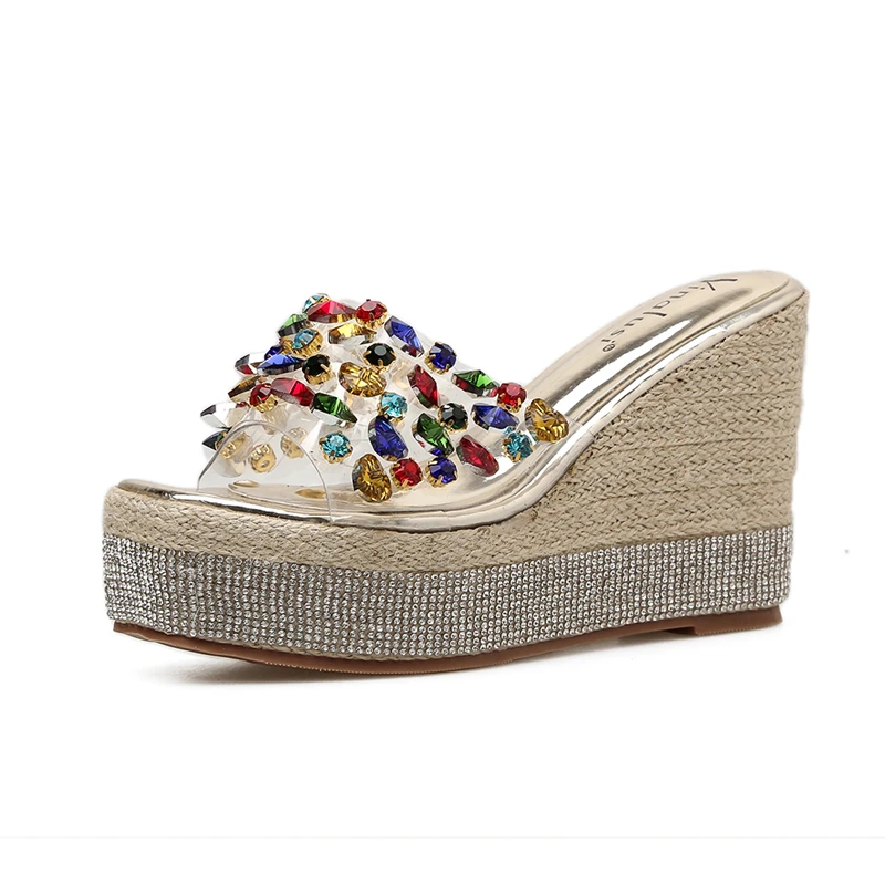 Perla Plataforma Sandalias Impermeable Verano Altos Tacones Cristal RLA5j4