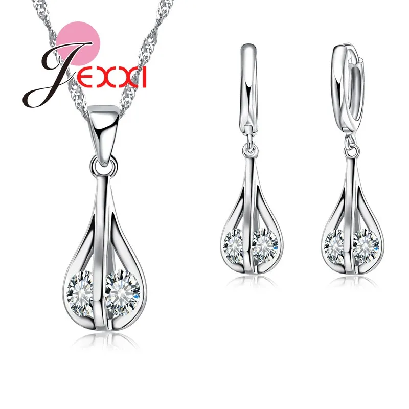 

Jemmin Simple Wedding Bridal Jewelry Set For Women 925 Sterling Silver Crystal Statement Necklaces Earring Jewelery Set