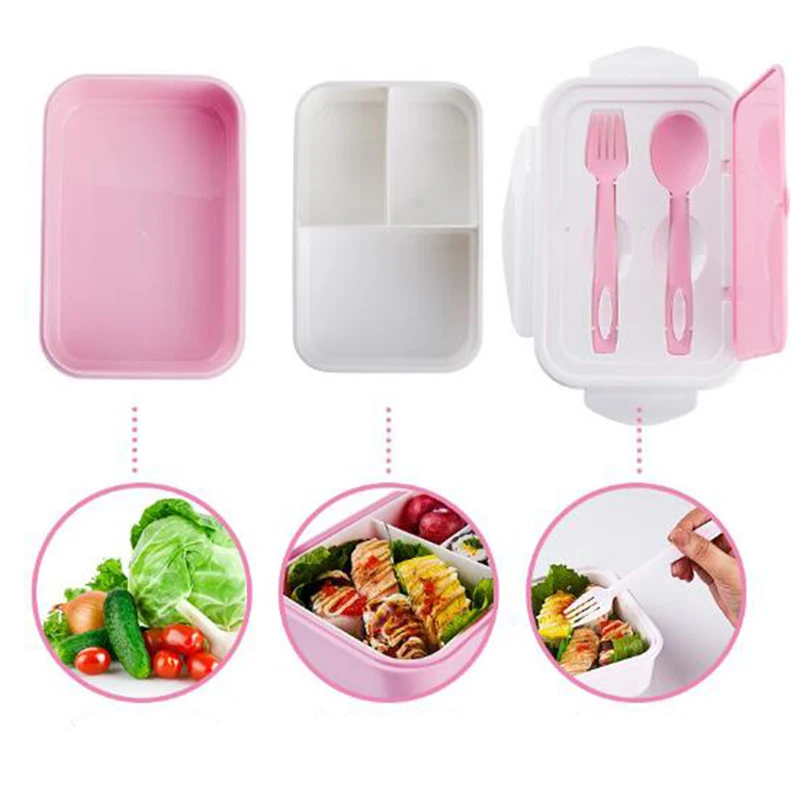 

Three Separate Lunchbox Plastic Food Storage Box Portable Mess Tin Microwave Box Outdoor Picnic Bread Container Tableware Set