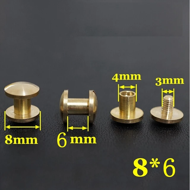 M3X8x6mm Leathercraft Pure Brass Belt Screw Rivet flat Head Button