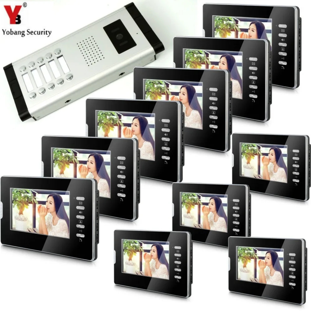 Yobang Security Video Intercom 10 Apartment Visual Intercom Doorbell 7''Inch TFT LCD Wired 10 Stories Buildings Apartments