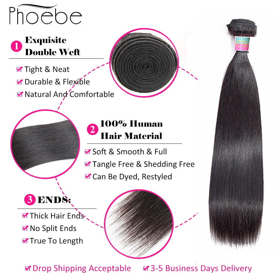 Phoebe Brazilian Hair Weave Bundles Straight Hair Bundles With Closure 1B Nonremy 3 4 Human Hair Bundles With Closure Phoebe Brazilian Hair Weave Bundles Straight Hair Bundles With Closure 1B Nonremy 3 4 Human Hair Bundles With Closure