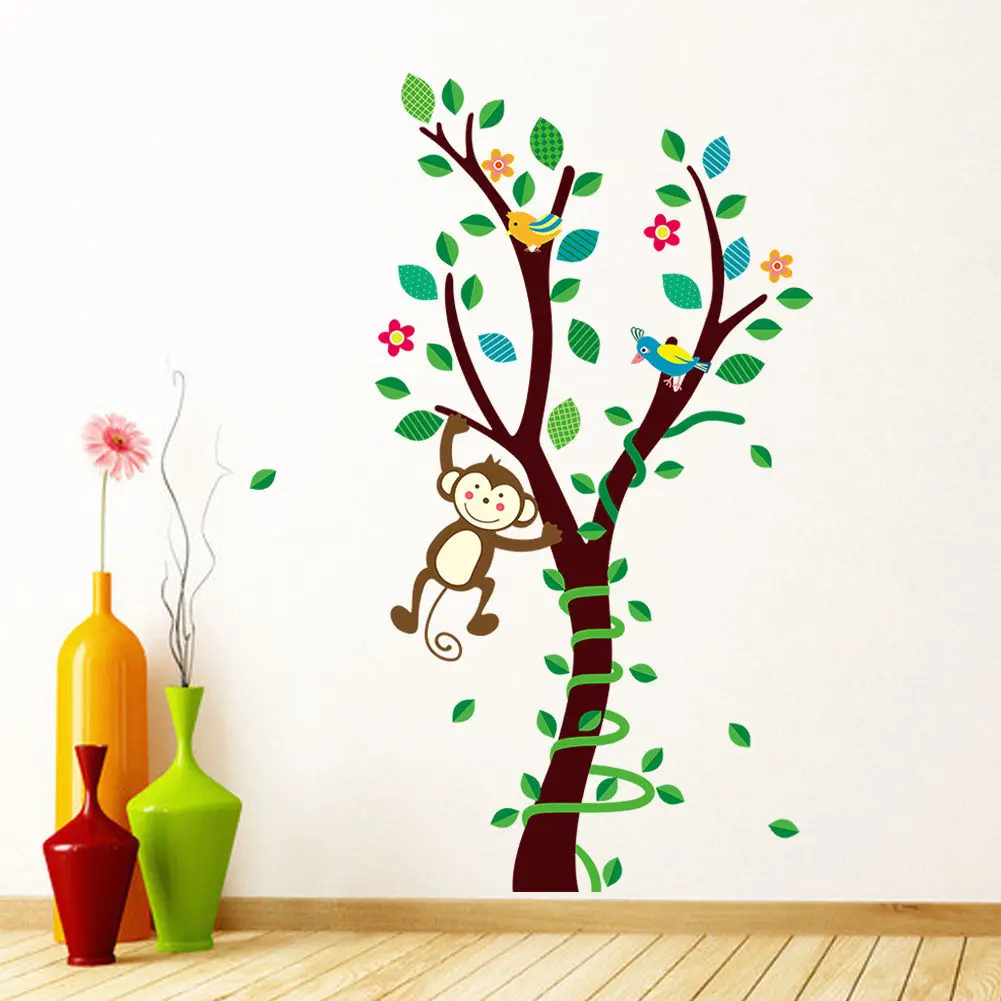 

Cartoon Lovely Monkeys Tree Height Chart Measure Wall Stickers Vinyl Art Decals Kids Room Decor