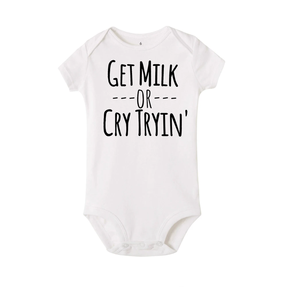 Боди для новорожденных с надписью «gow Milk or Cry», детские белые хлопковые комбинезоны с короткими рукавами для мальчиков и девочек, хлопковый комбинезон для детей от 0 до 24 месяцев