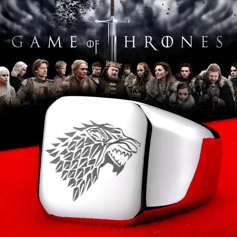 

Direwolf Ring The King of The North Jon Snow's Banners Rings House Stark's Sigil Titanium Steel Black Game for Thrones SP121