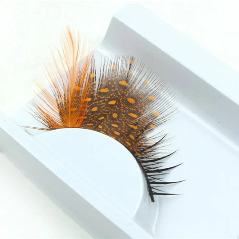 Exaggeration Colorful Long Feather Eye Lashes Halloween Makeup Orange