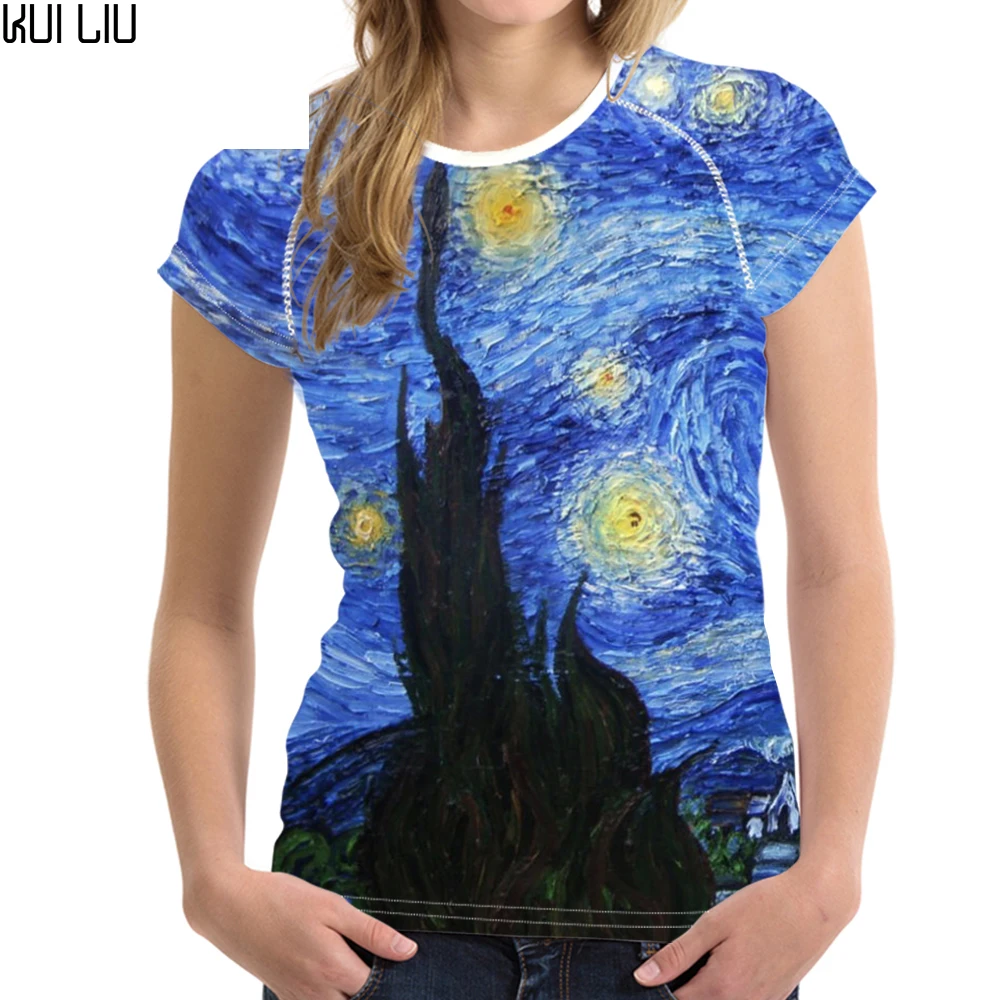 

Van Gogh T-shirt XL Famous Painting Printing Spring Summer Lover Top Female Wear Easy Short Sleeve T Shirt Women Streetwear