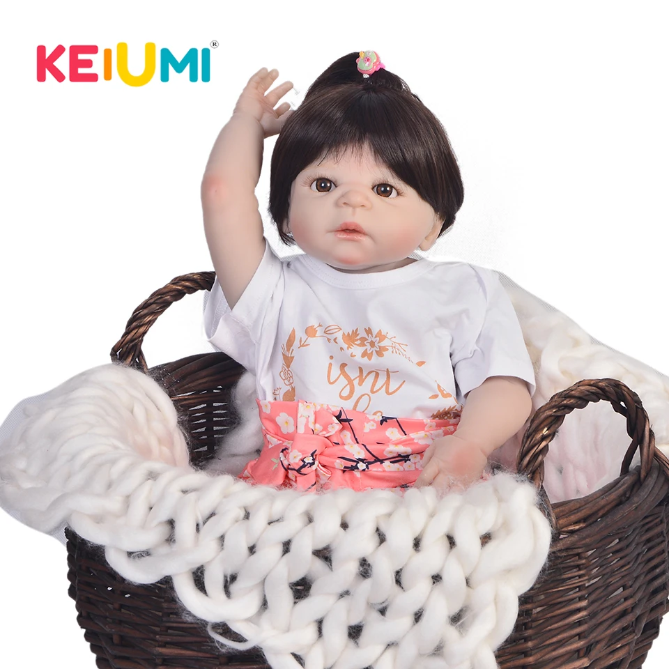 

KEIUMI 23'' Full Silicone Reborn Baby Doll Girl Toys Lifelike Babies Doll Full Vinyl Body Fashion Dolls Reborn Menina Kids Gifts