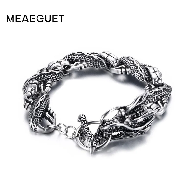 

Meaeguet Vintage Punk Parataxi Dragon Charm Bracelet Accessories Pulseras Trending Style Stainless Steel Chain Bracelet Men