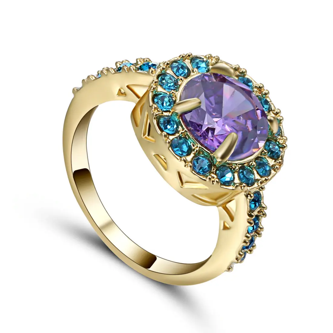 Новое модное винтажное женское кольцо с фиолетовыми кристаллами черное серебро золото заполненный цвет циркон Кристал для свадьбы, помолвки кольца Размер 7 - Цвет основного камня: BA593