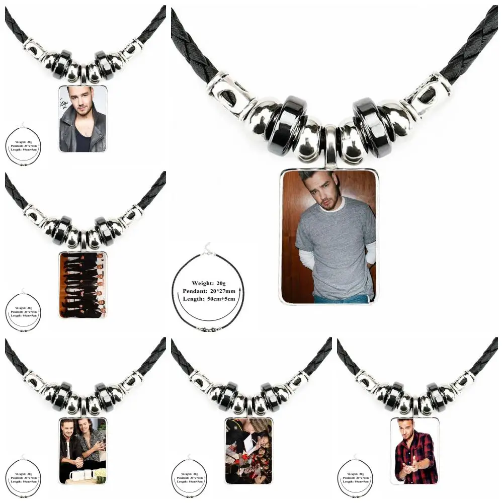 

Pop Boy Band One Direction Liam Payne For Women Men Black Leather Bead Pendant With Glass Cabochon Choker Long Pendant Necklace