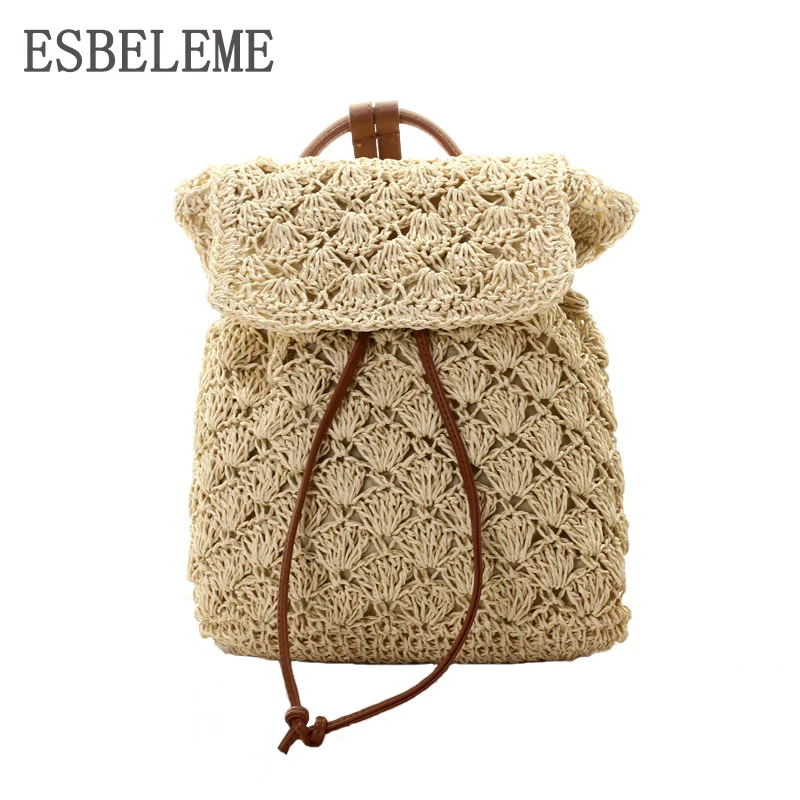 2018 Women Backpacks Handmade Straw Knitted Toy Cotton Lining Women ...