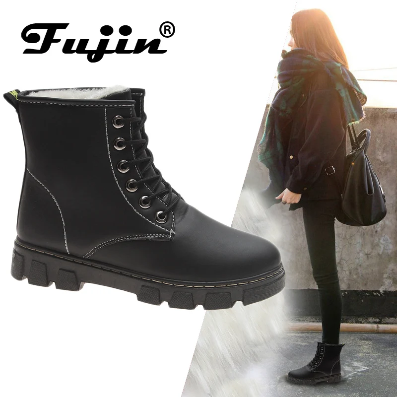 

Fujin Brand Women Ankle Boots Winter Keep Warm Shoes Female Boots Lace Up Round Toe Booties for Women Shoes