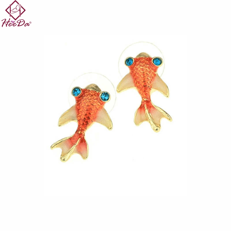

Cute Glaze Small Goldfish Stud Earrings Fashion Korean Trendy Fun Lifelike Red Snapper Ear Nail 2019 New Metal Set Auger Jewlery