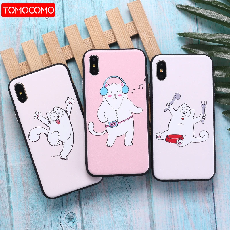 

Fashion 3D Relief Funny Cute Cartoon Cat Case For iPhone 5 5SE 6 6Plus 7 7Plus 8 8Plus X XS Max Cases Cover Coque Fundas