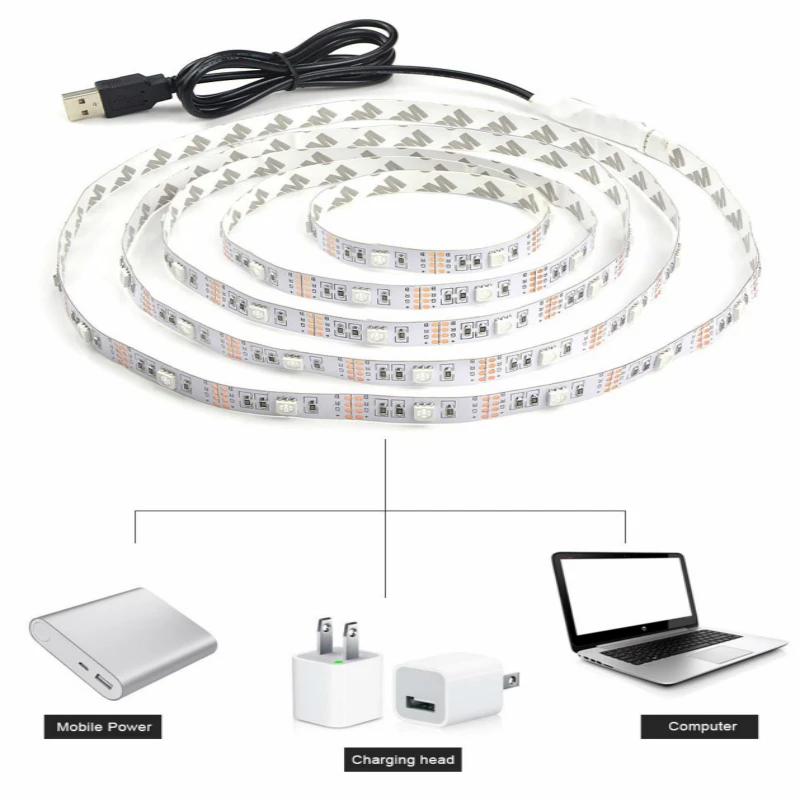Рубан USB светодиодные полосы света 5 м без водонепроницаемый RGB компьютер полоски