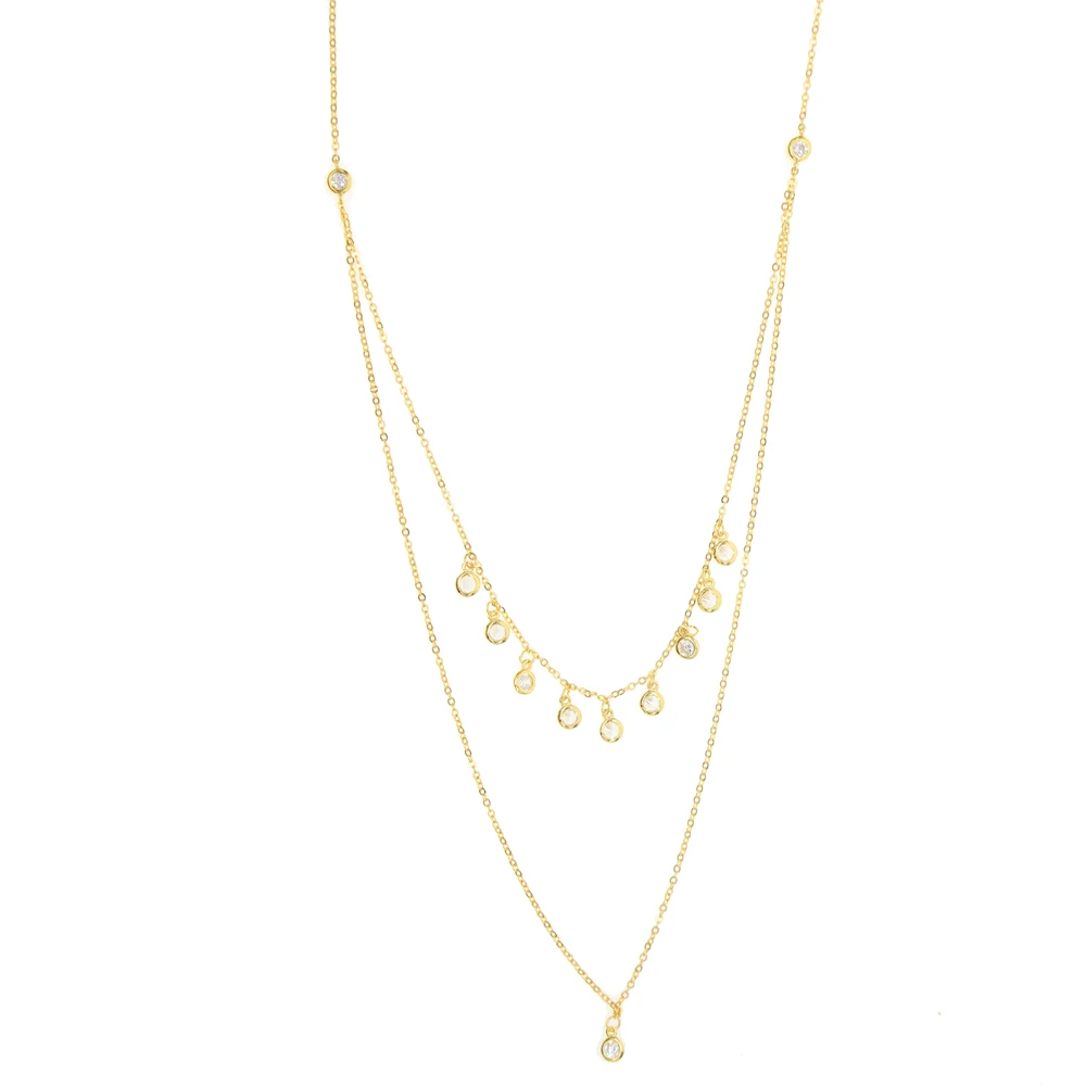 

100% 925 sterling silver elegant double layer necklace cz drop charm top quality elegant wedding engagement silver chain jewelry