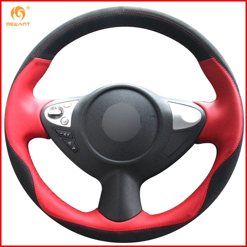 Накладка на руль фирмы mewant, красная кожа обувь черного цвета из натуральной кожи замшевое рулевое колесо Крышка для Infiniti FX FX35 FX37 FX50 Nissan Juke Maxima 2009- Sentra X-Trail