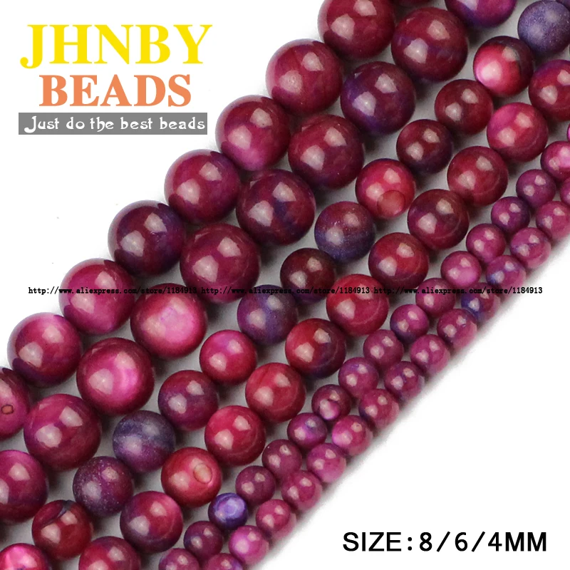 

JHNBY Dark red Shell beads High quality Natural Sea Shells Stone Round Loose beads 4/6/8MM handmade Jewelry bracelet making DIY