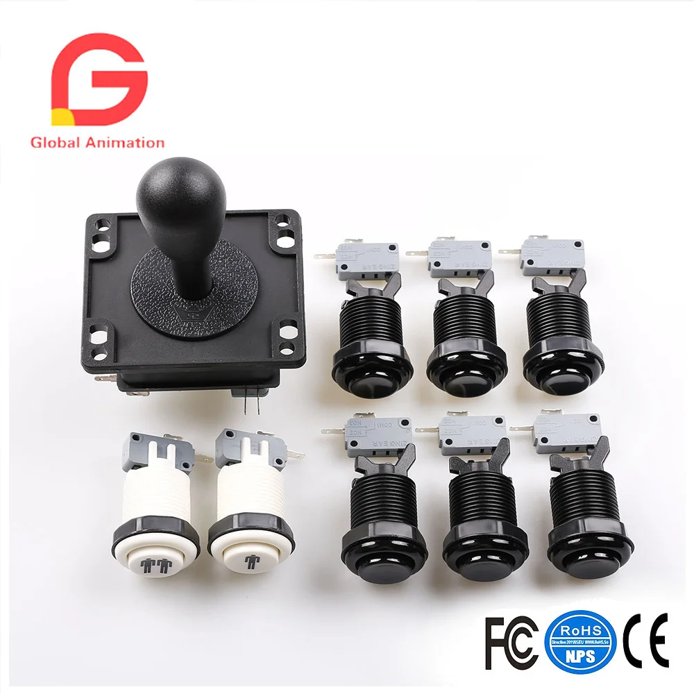 

Arcade Game DIY Parts 8X Happ Style Standard American Push Buttoons With Microswitch+1X 2Pin 8Way Joystick For Mame Jamma Arcade