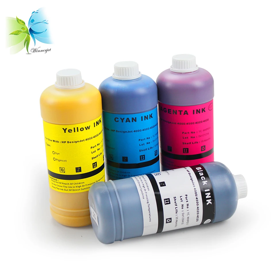 

Winnerjet 1000ml/bottle BK C M Y Dye Ink & Pigment Ink Refill For HP 4000 4500 4020 4520 Large Format Printer