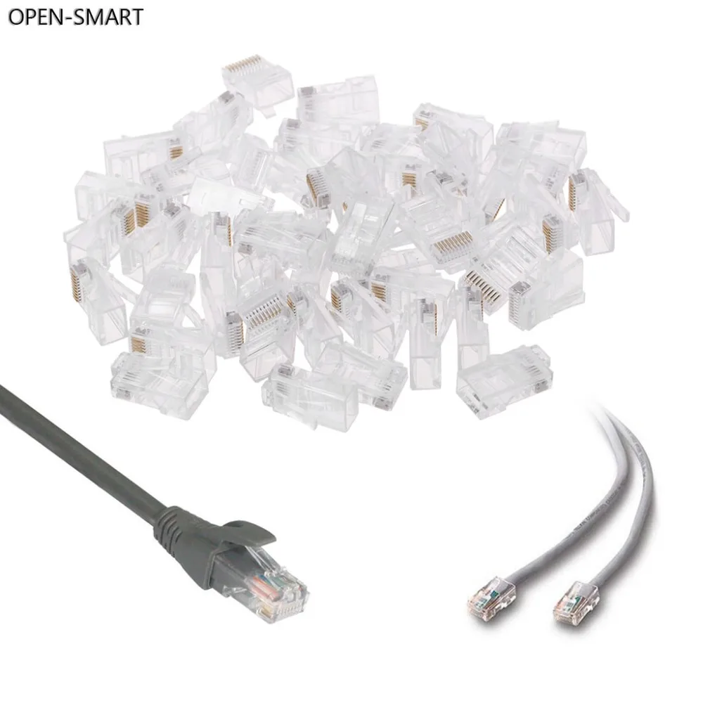 

OPEN-SMART 50 Pcs/Pack RJ48 Crystal Plug Stranded 10P10C Network Cable Gold-plated Connector Modular
