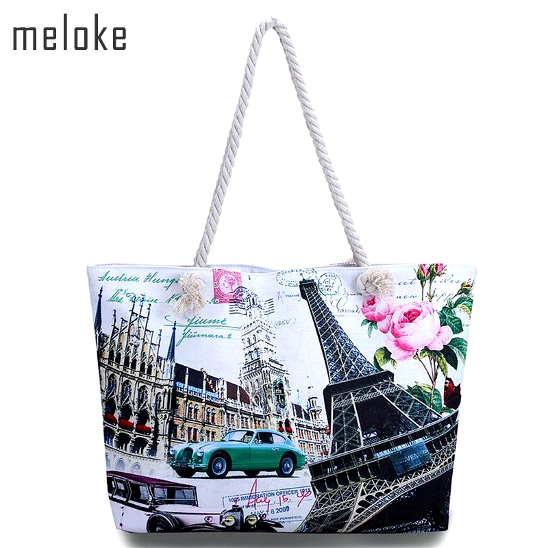 

2017 high quality women printed canvas large size beach bags holiday bags for girls vintage casual shopping bags MN511