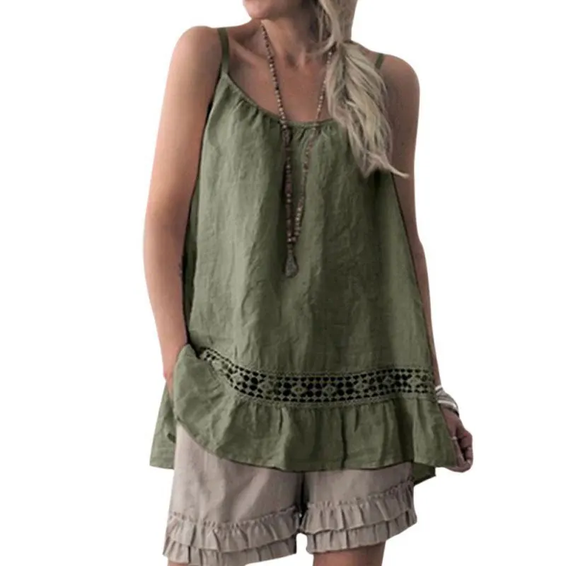 Милая майка женская пляжная Повседневная Boho V шеи Camis женские топы Базовая рубашка женская блузка - Цвет: Зеленый