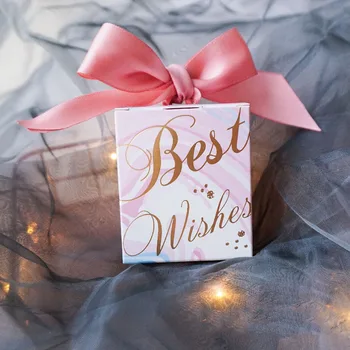 

7x7x10cm Romantic Pink "Best Wishes" Wedding Favors and Gifts Candy Box Packaging Baby Shower Birthday Party Gift Box 20pcs