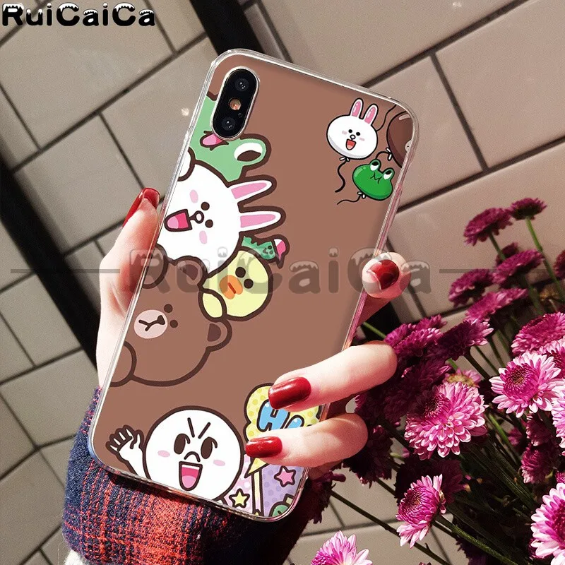 RuiCaiCa Line Friends коричневый Медведь Мягкий ТПУ чехол для телефона для Apple iPhone 8 7 6 6S Plus X XS MAX 5 5S SE XR мобильных телефонов