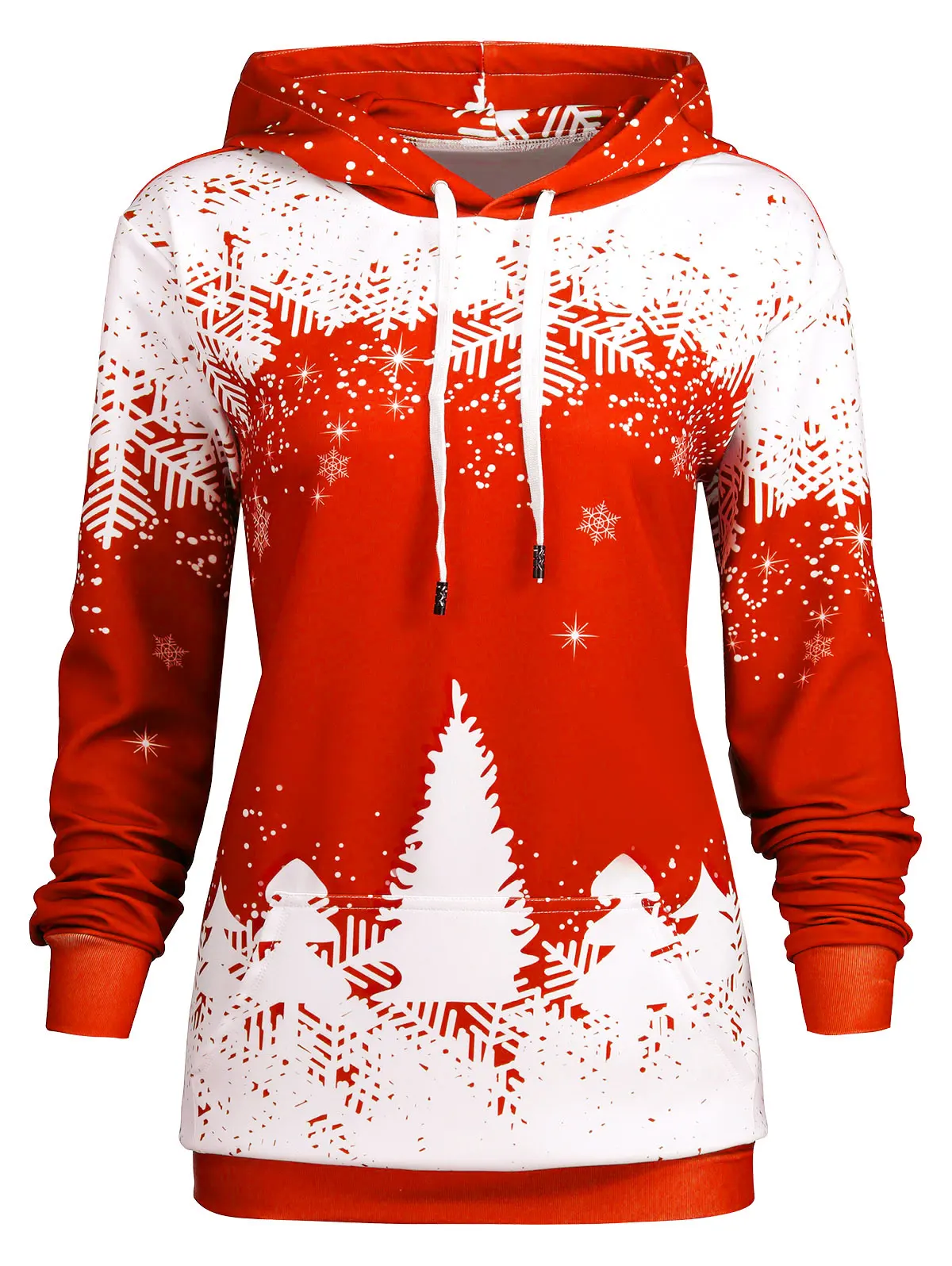 

Wipalo Plus Size XL-5XL Green Christmas Snowflake Tree Print Hoodie With Pocket Women Hooded Tracksuit Pullover Jumper Winter