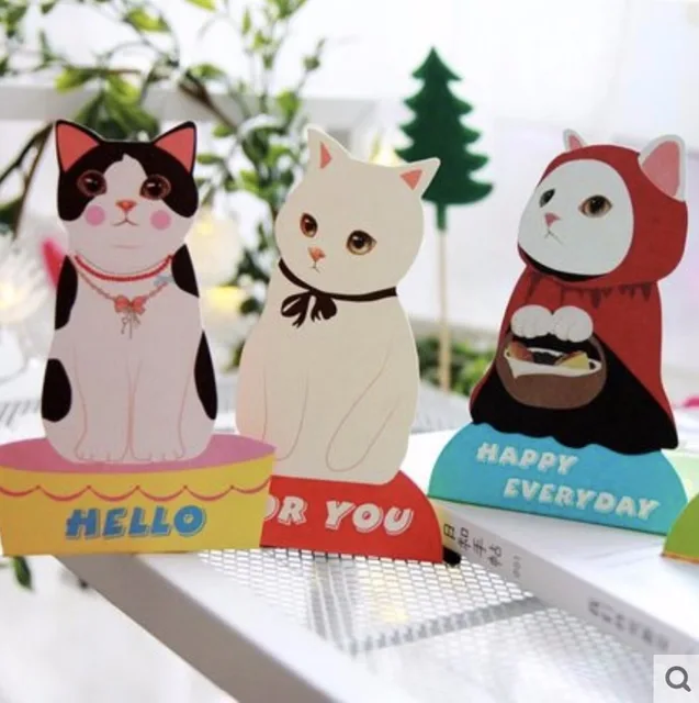 5 Zestawów Papieru 3d Kot Kreskówka Karty Zaproszenie Na Prezenty