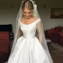 Скромное простое свадебное платье es винтажное атласное с открытыми плечами ТРАПЕЦИЕВИДНОЕ свадебное платье страна садовое свадебное платье