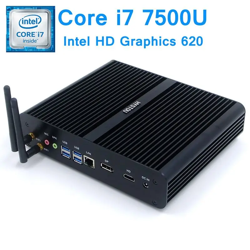 Hystou 7-го поколения Kaby Lake Intel Core i7 7500U безвентиляторный мини-ПК Windows 10 Linux HD Graphics 620 4K