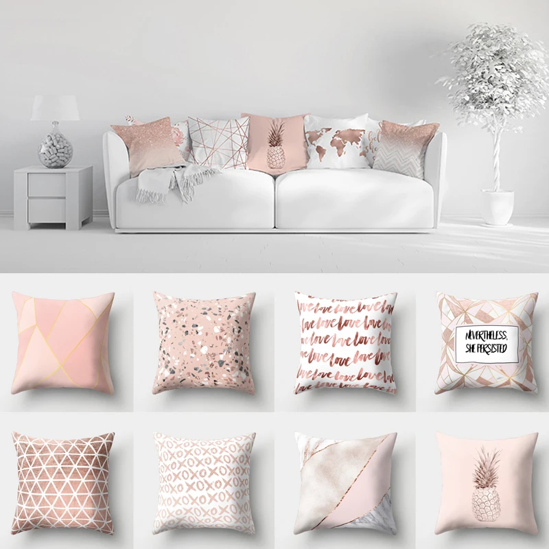 Rose Gold Pink Cushion Cover Square Pillowcase Home Decoration
