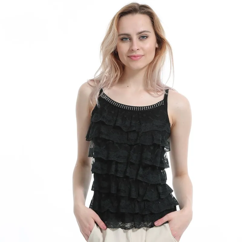 

Wholesale 2019 Summer Candy Cake Layer Knitted Lace Vest Harness Chiffon Tank Coat 7 Color 7 Layer Solid Color Sexy Lace Vest