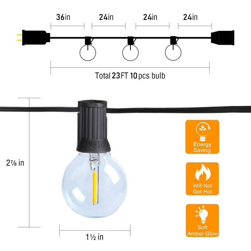25 футов Открытый Светодиодный гирлянды G40 светодиодный Глобус лампы для патио кафе бистро сад колода двора Пергола крыльцо вечерние свадебные светильники