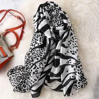 2024 Lovely Animal Leopard Zebra Pattern Silk Scarf Lady High Quality Print Shawls and Wraps Pashmina Stole Hijab Snood 180*90Cm 2