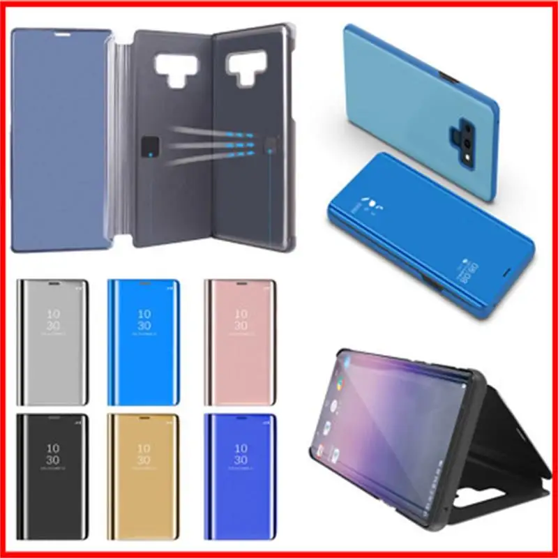 

Clear View Smart Case Plating Mirror Stand Flip Cover For Samsung Note9 PU Hard Intelligent Coque