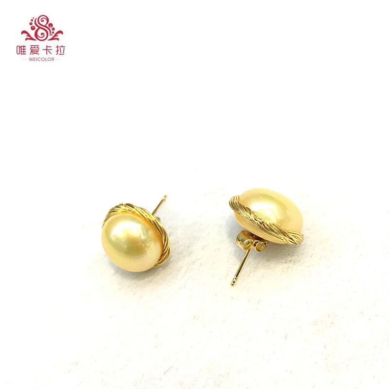 

WEICOLOR DIY Design! Handmade 12-15mm Natural Gold,Black Freshwater Pearl Earring Studs, Gold Mixed Around.