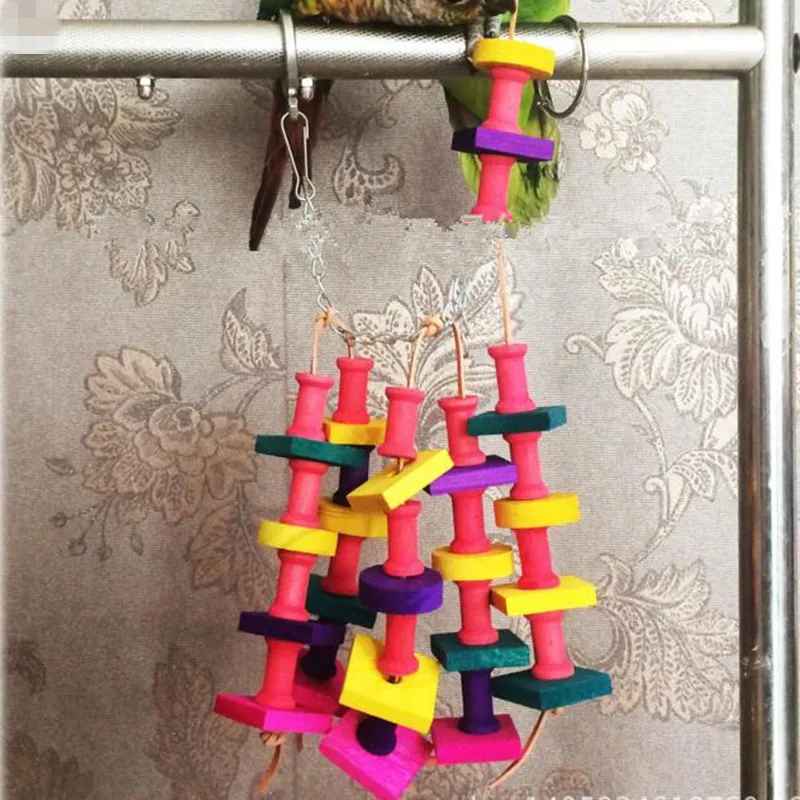 Красочные деревянные игрушки для домашних животных жевательные игрушки клетка для попугая игрушки клетки африканские Висячие Игрушки для жевания альпинистские игрушки