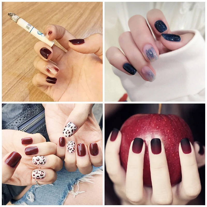 

Simple 24pcs/set black+red gradient jump color design finished fake nails short size full nail tips Patch lady bride art tool