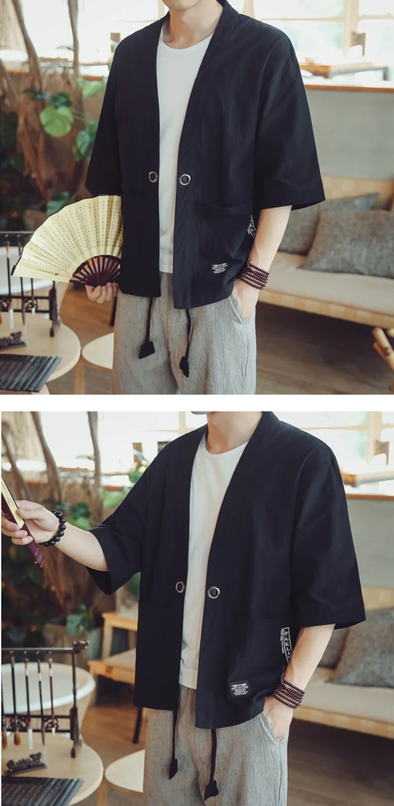 Кимоно мужское черное японское кимоно мужской костюм самурая мужской юката Haori Японская уличная одежда мужское кимоно куртка DZ2014