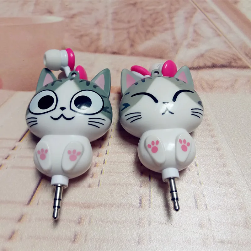 New In-ear Earphones Cute Cartoon Cat Panda Cheese Earplugs Retractable Automatic Headset for Iphone Android Kid Girls Gifts     (9)