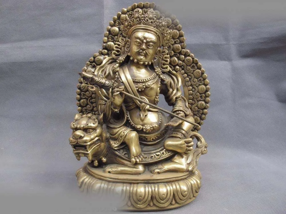 

26cm Tibet Buddhism Temple Copper Bronze Vaishravana God of wealth Buddha Statue SD 506