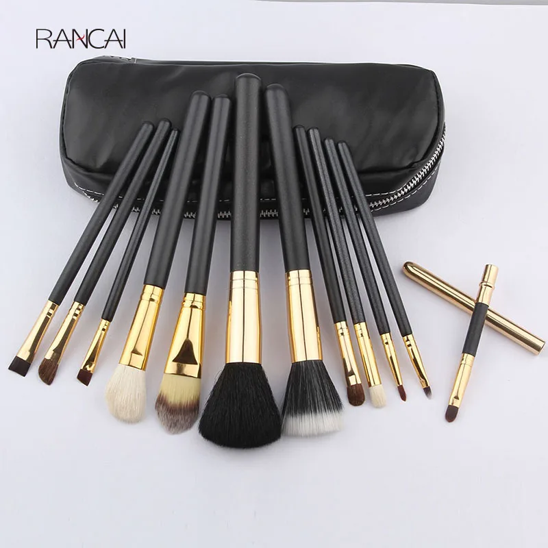 

Professional 12pcs Makeup Brushes Powder Blush Eyes Face Brush Cosmetic Make Up Beauty Set Goat Hair with Zipper Case Bag