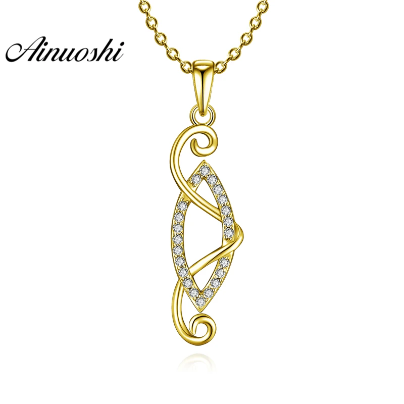 

AINUOSHI 10K Solid Yellow Gold Pendant Twisted Marquise Pendant SONA Simulated Diamond Women Men Gold Jewelry Separate Pendant