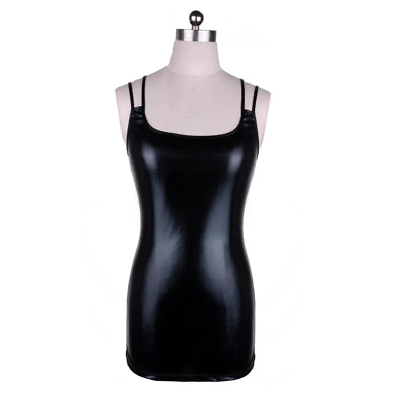 Women Black Sexy Leather Dresses 3