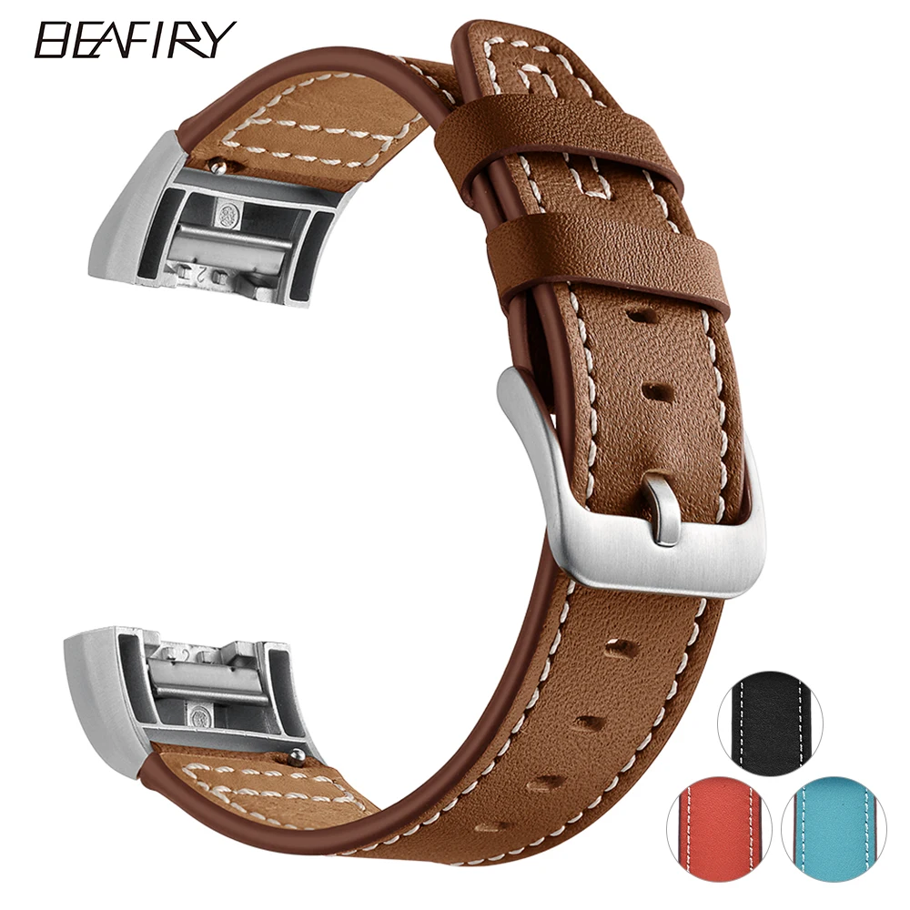 

BEAFIRY Soft Genuine Leather Strap For Fitbit Charge 2 Classic Watch Band wrist Strap Metal Frame Perfect for Fitbit Charge2